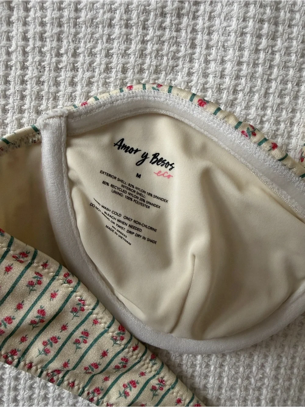 Women’s White Floral Stripe Tie-Side Bikini Like New - Picture 4 of 7